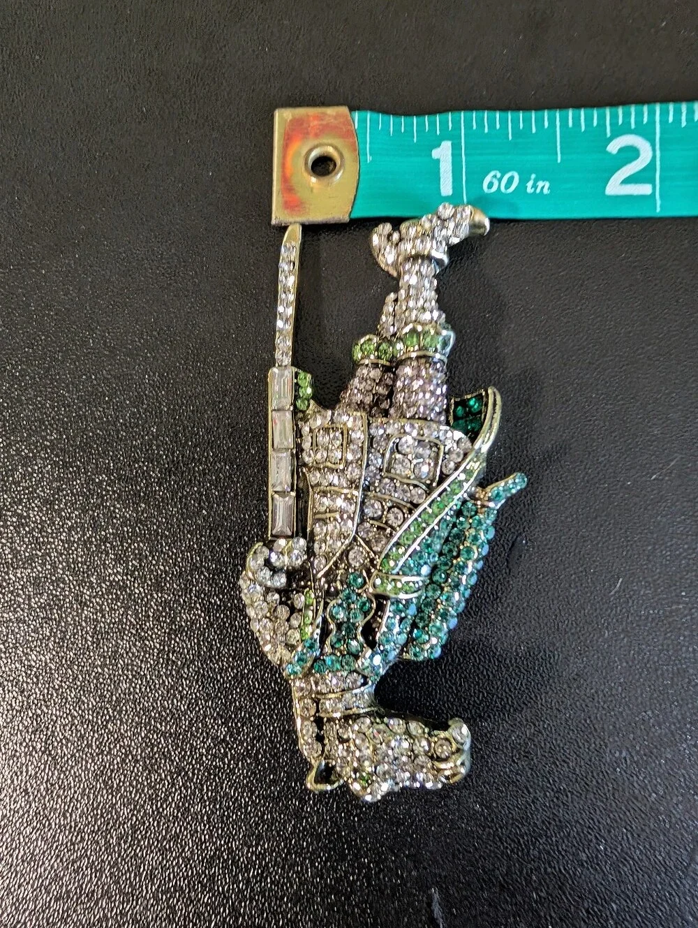Rhinestone Horse Gentleman Brooch Green Crystal Equestrian Dapper Statement Pin